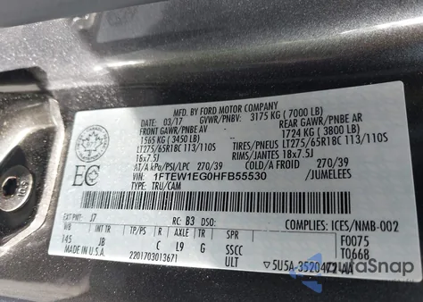 2017 Ford F-150 Xlt from USA, damaged, VIN 1FTEW1EG0HFB55530